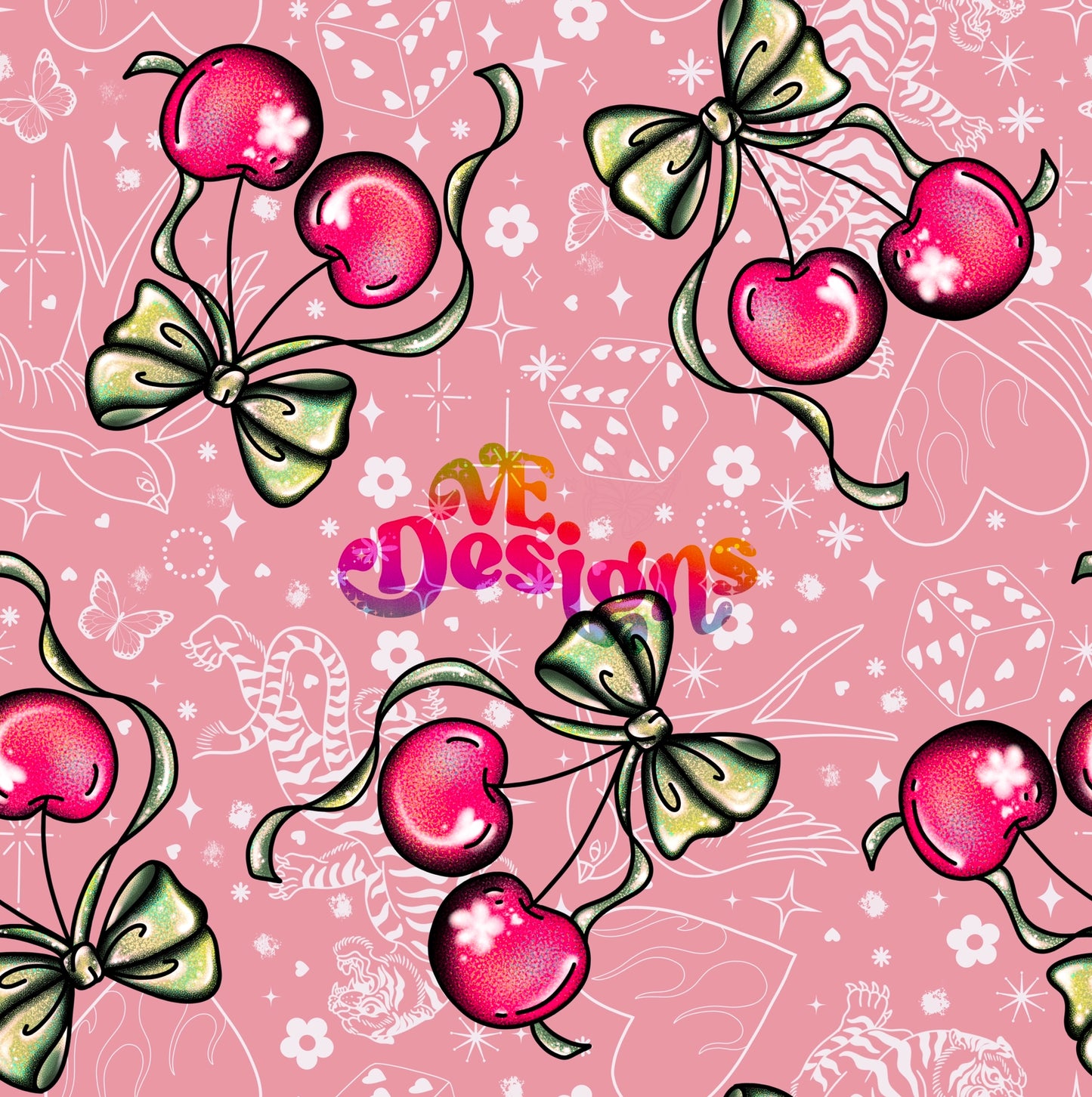 Glimmer Cherries Flash Tattoo -  Mauve Pink