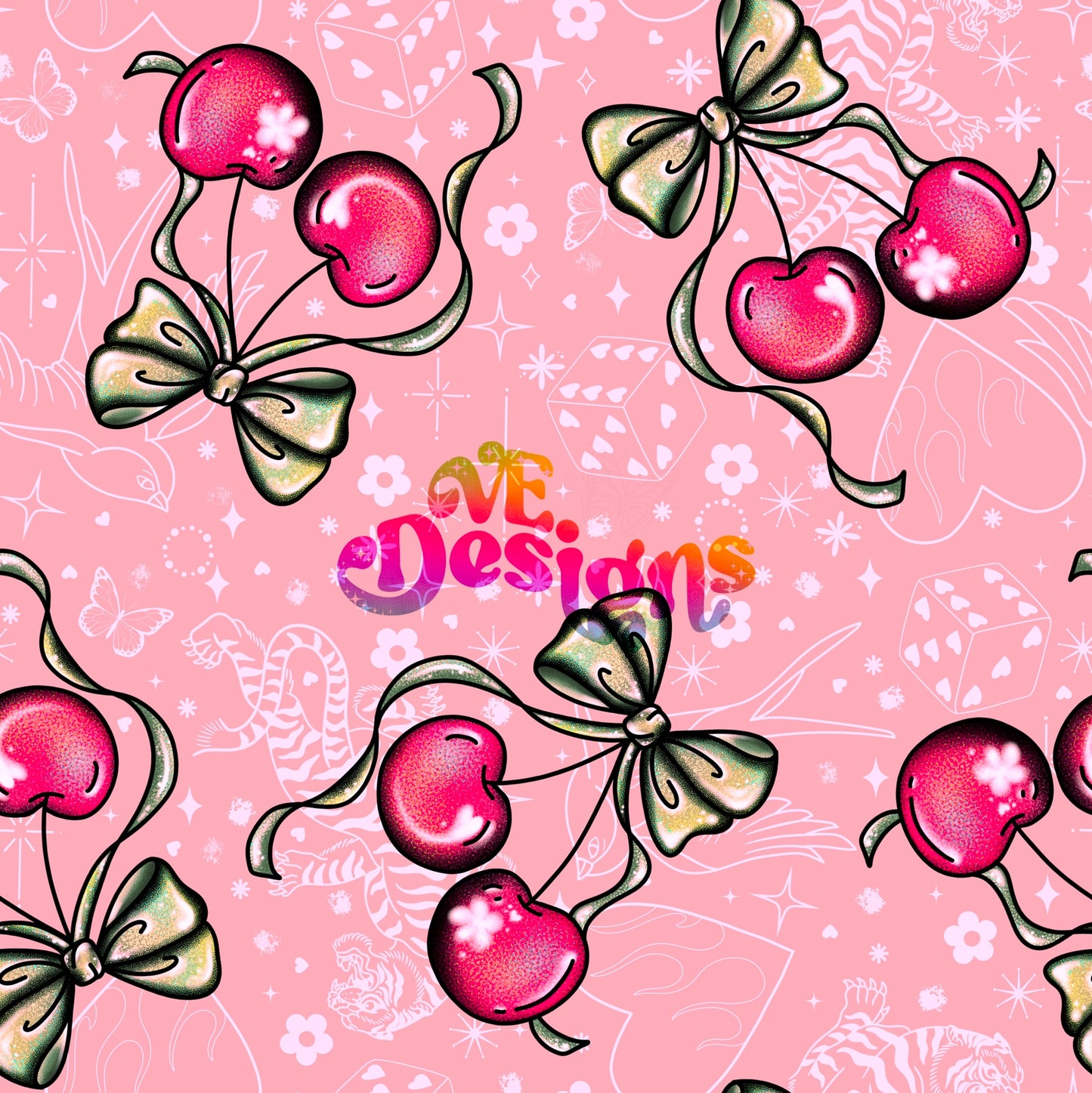 Glimmer Cherries Flash Tattoo -  Light Pink