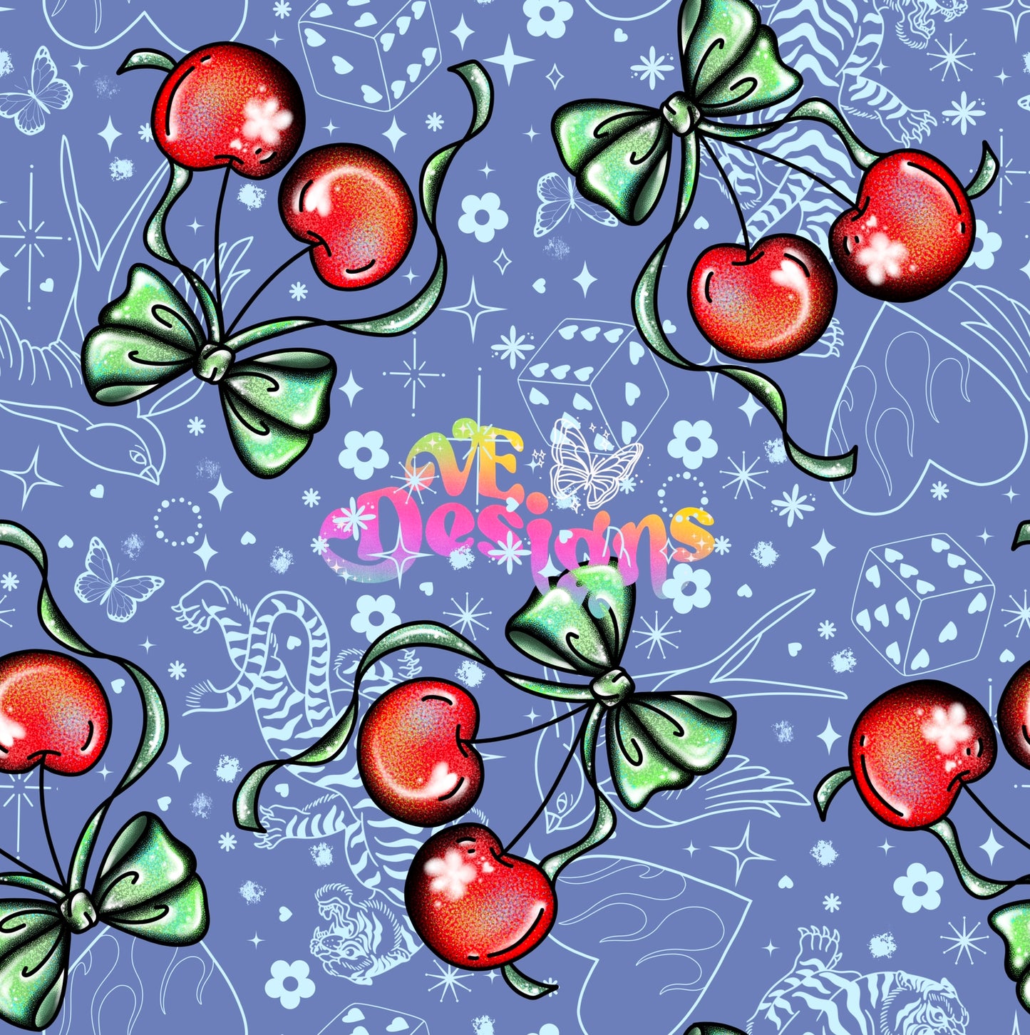 Glimmer Cherries Flash Tattoo -  Blue Jean